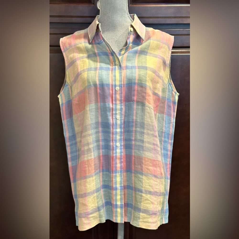 Jones New York Sport Women’s 100% Linen Sleeveless Top Shirt size 14